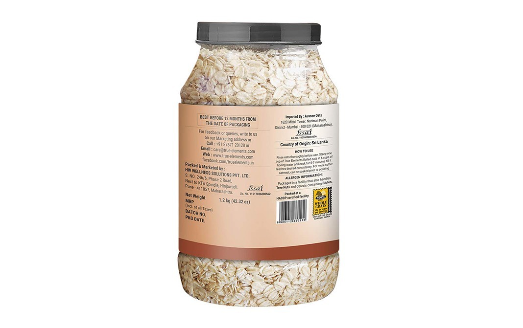 True Elements Rolled Oats Gluten Free   Plastic Jar  1.2 kilogram